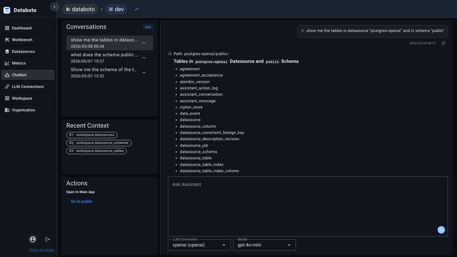 Databoto chatbot screenshot